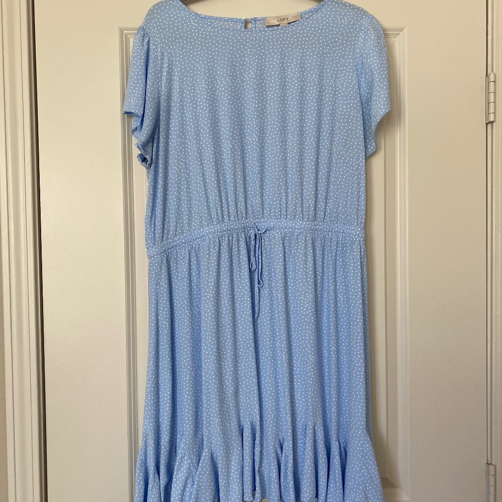 Blue and white polka dot dress